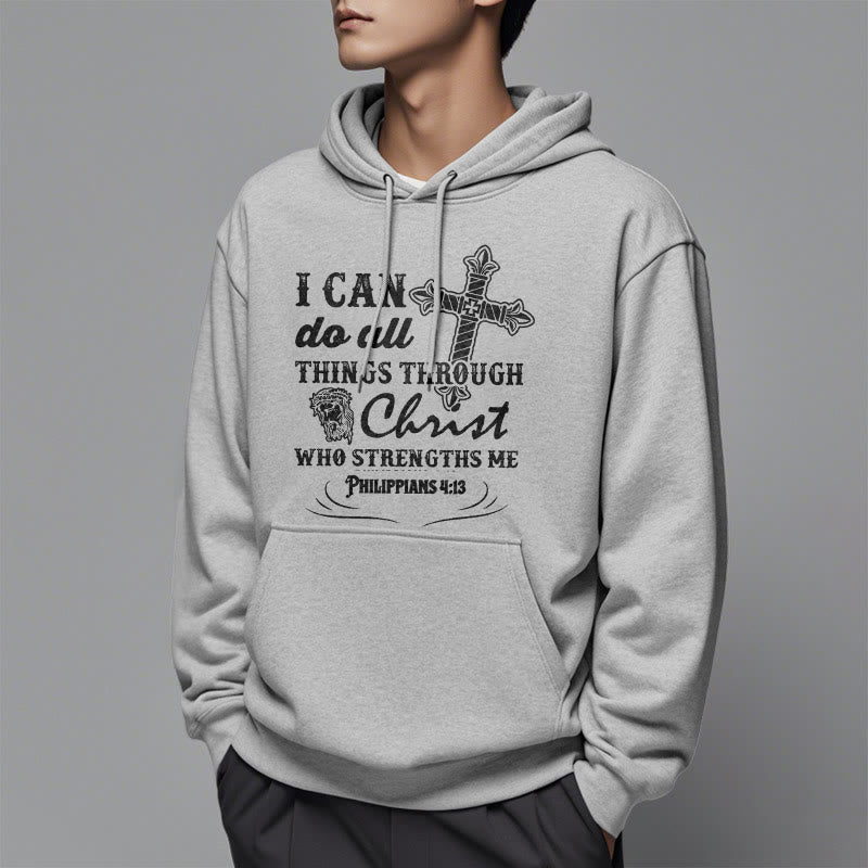 Christianartworkshop Kapuzenpullover aus Polyester mit Fleecefutter im Zitat-Stil „I Can Do All Things“