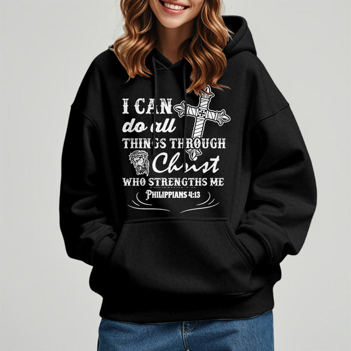 Christianartworkshop Kapuzenpullover aus Polyester mit Fleecefutter im Zitat-Stil „I Can Do All Things“