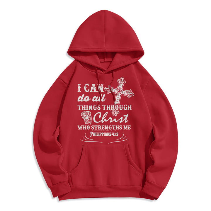 Christianartworkshop Kapuzenpullover aus Polyester mit Fleecefutter im Zitat-Stil „I Can Do All Things“