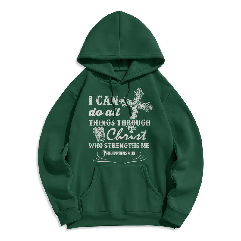 Christianartworkshop Kapuzenpullover aus Polyester mit Fleecefutter im Zitat-Stil „I Can Do All Things“