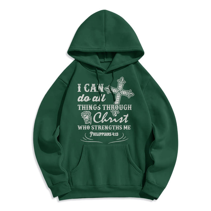 Christianartworkshop Kapuzenpullover aus Polyester mit Fleecefutter im Zitat-Stil „I Can Do All Things“