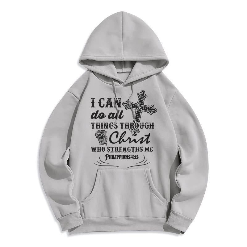 Christianartworkshop Kapuzenpullover aus Polyester mit Fleecefutter im Zitat-Stil „I Can Do All Things“