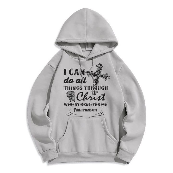 Christianartworkshop Kapuzenpullover aus Polyester mit Fleecefutter im Zitat-Stil „I Can Do All Things“
