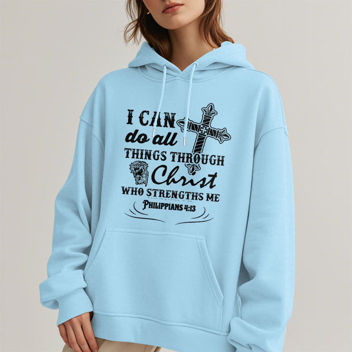 Christianartworkshop Kapuzenpullover aus Polyester mit Fleecefutter im Zitat-Stil „I Can Do All Things“