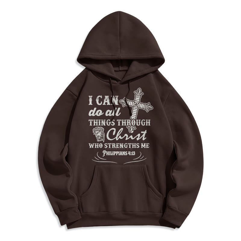 Christianartworkshop Kapuzenpullover aus Polyester mit Fleecefutter im Zitat-Stil „I Can Do All Things“ - Braun - 2XL - image 15