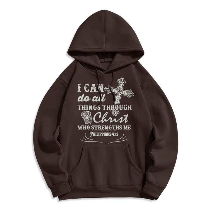 Christianartworkshop Kapuzenpullover aus Polyester mit Fleecefutter im Zitat-Stil „I Can Do All Things“ - Braun - 2XL - image 15