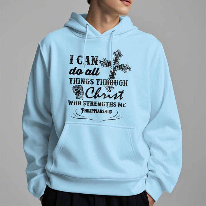 Christianartworkshop Kapuzenpullover aus Polyester mit Fleecefutter im Zitat-Stil „I Can Do All Things“