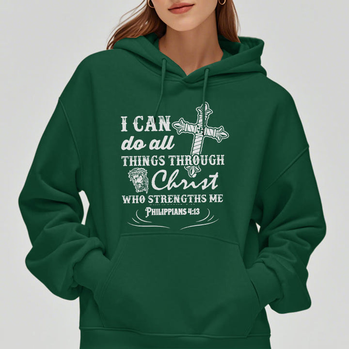 Christianartworkshop Kapuzenpullover aus Polyester mit Fleecefutter im Zitat-Stil „I Can Do All Things“
