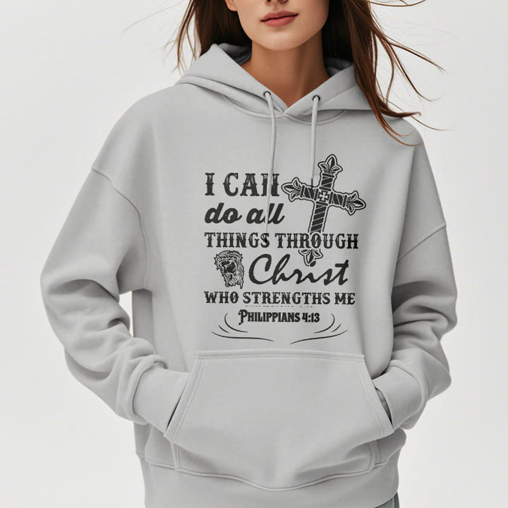 Christianartworkshop Kapuzenpullover aus Polyester mit Fleecefutter im Zitat-Stil „I Can Do All Things“