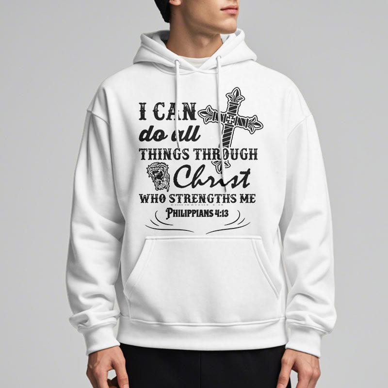 Christianartworkshop Kapuzenpullover aus Polyester mit Fleecefutter im Zitat-Stil „I Can Do All Things“