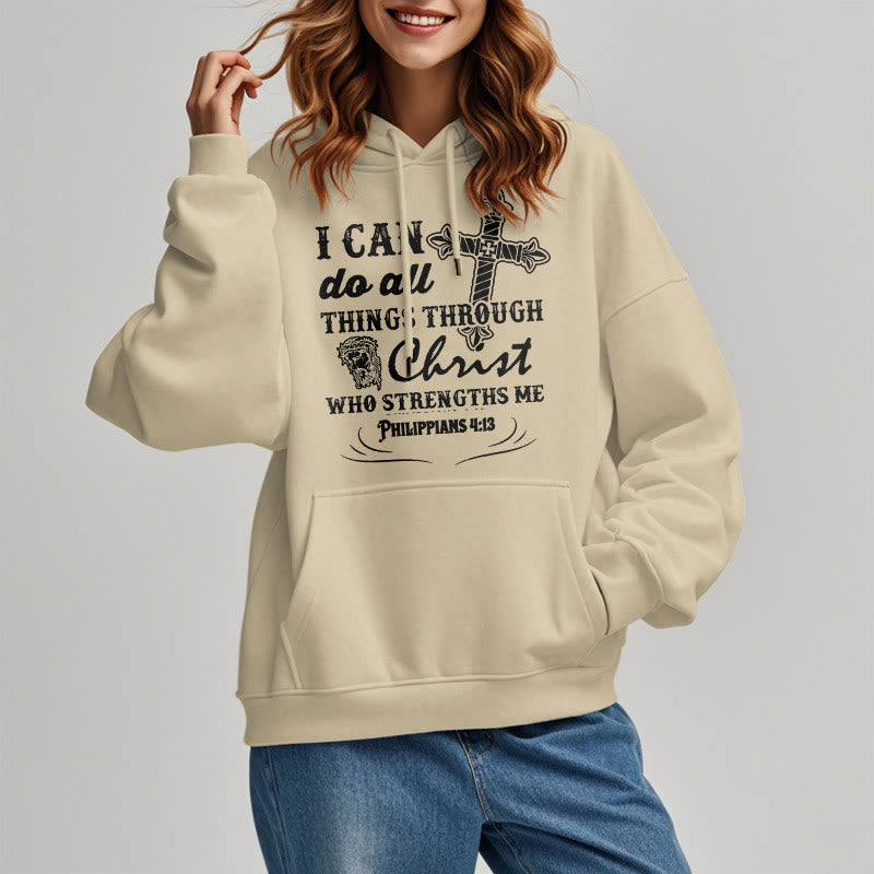 Christianartworkshop Kapuzenpullover aus Polyester mit Fleecefutter im Zitat-Stil „I Can Do All Things“