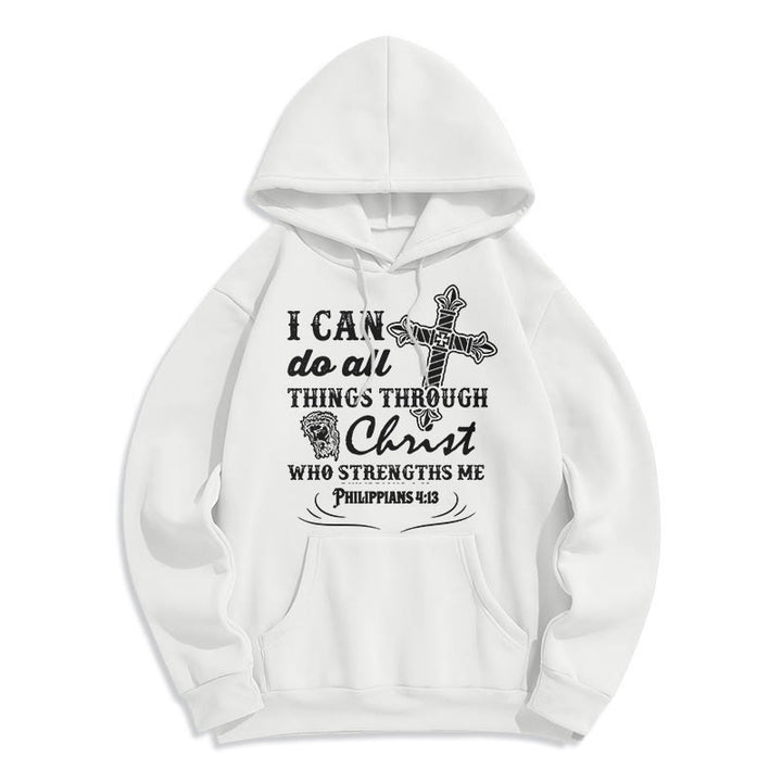 Christianartworkshop Kapuzenpullover aus Polyester mit Fleecefutter im Zitat-Stil „I Can Do All Things“