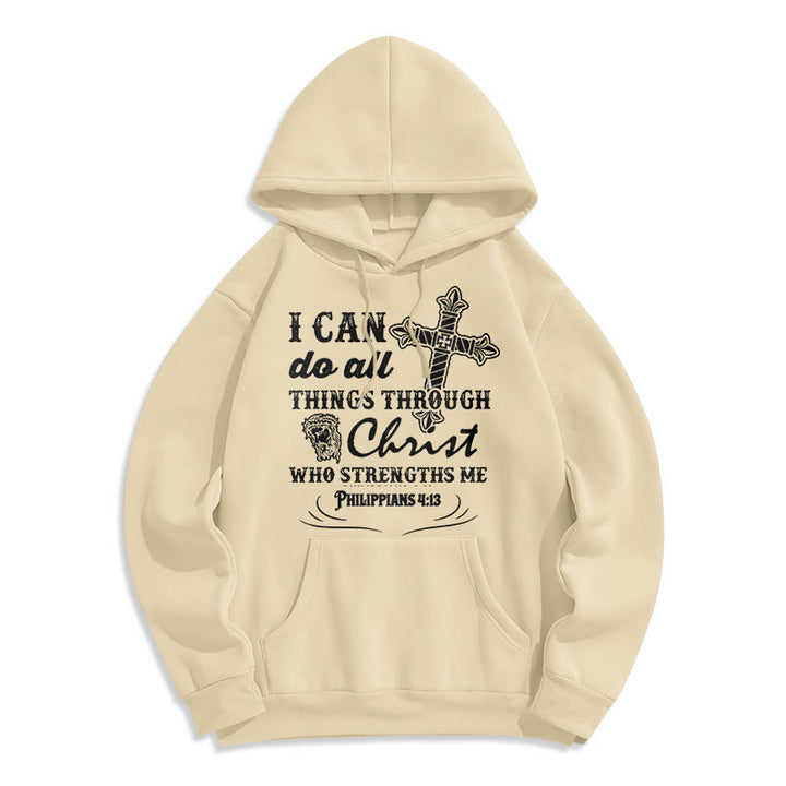 Christianartworkshop Kapuzenpullover aus Polyester mit Fleecefutter im Zitat-Stil „I Can Do All Things“