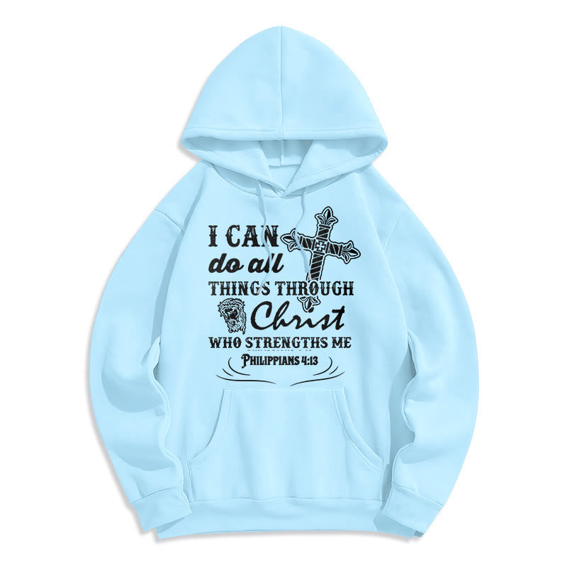 Christianartworkshop Kapuzenpullover aus Polyester mit Fleecefutter im Zitat-Stil „I Can Do All Things“