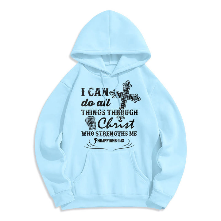 Christianartworkshop Kapuzenpullover aus Polyester mit Fleecefutter im Zitat-Stil „I Can Do All Things“