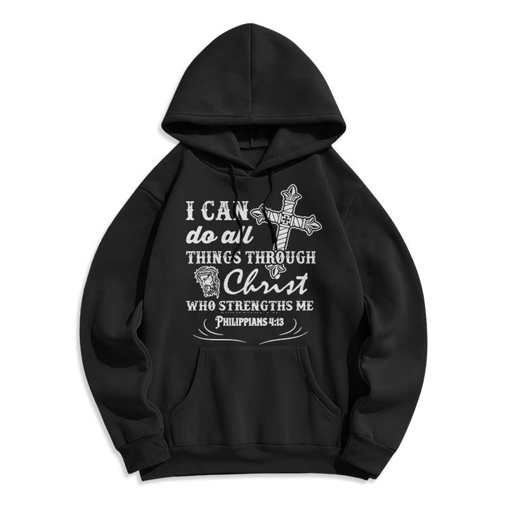 Christianartworkshop Kapuzenpullover aus Polyester mit Fleecefutter im Zitat-Stil „I Can Do All Things“