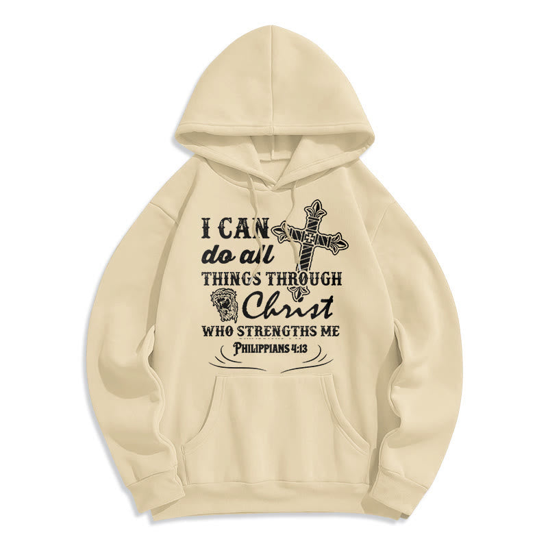 Christianartworkshop Kapuzenpullover aus Polyester mit Fleecefutter im Zitat-Stil „I Can Do All Things“ - Beige - 2XL - image 10