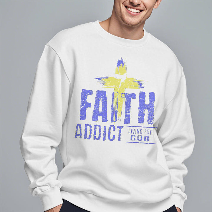 Christianartworkshop Farbiger Stil Faith Addict Living For God Polyester-Sweatshirt mit Fleecefutter