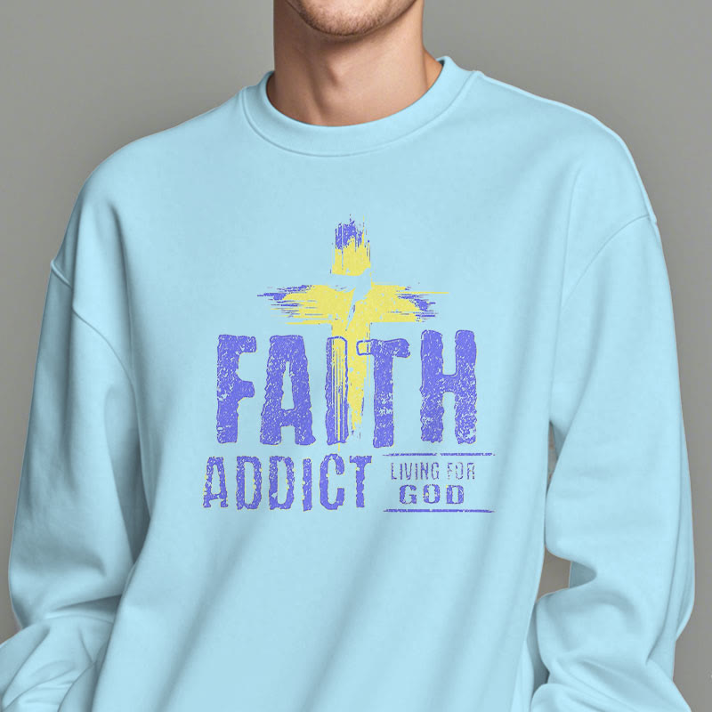 Christianartworkshop Farbiger Stil Faith Addict Living For God Polyester-Sweatshirt mit Fleecefutter