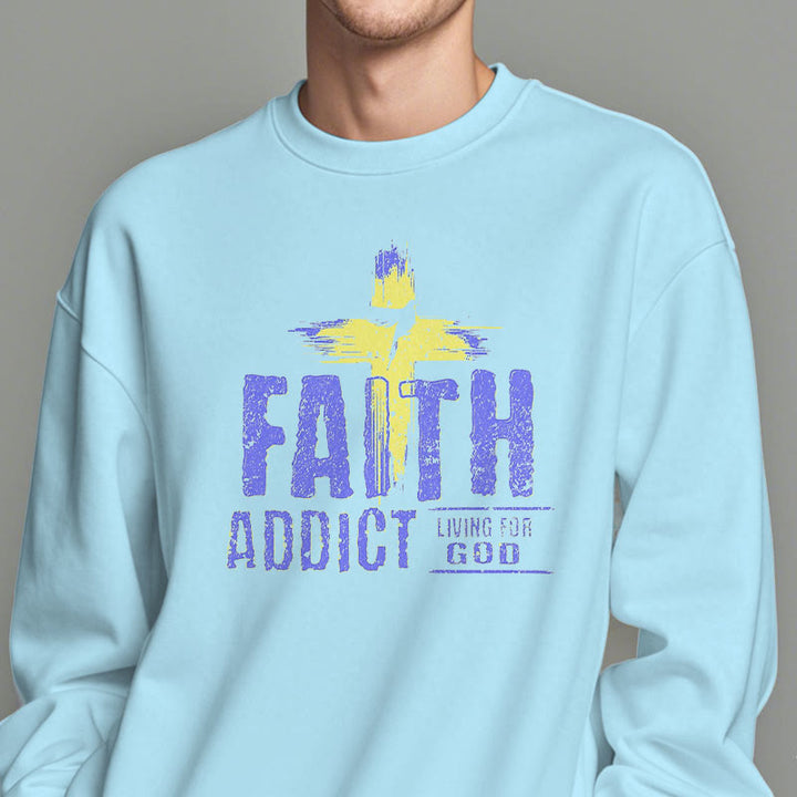 Christianartworkshop Farbiger Stil Faith Addict Living For God Polyester-Sweatshirt mit Fleecefutter
