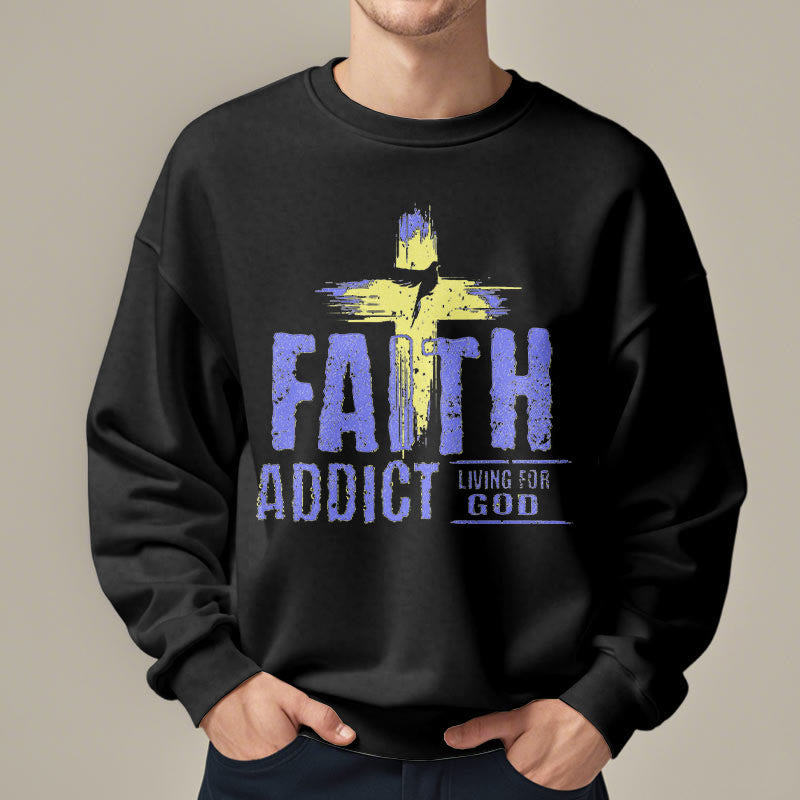 Christianartworkshop Farbiger Stil Faith Addict Living For God Polyester-Sweatshirt mit Fleecefutter