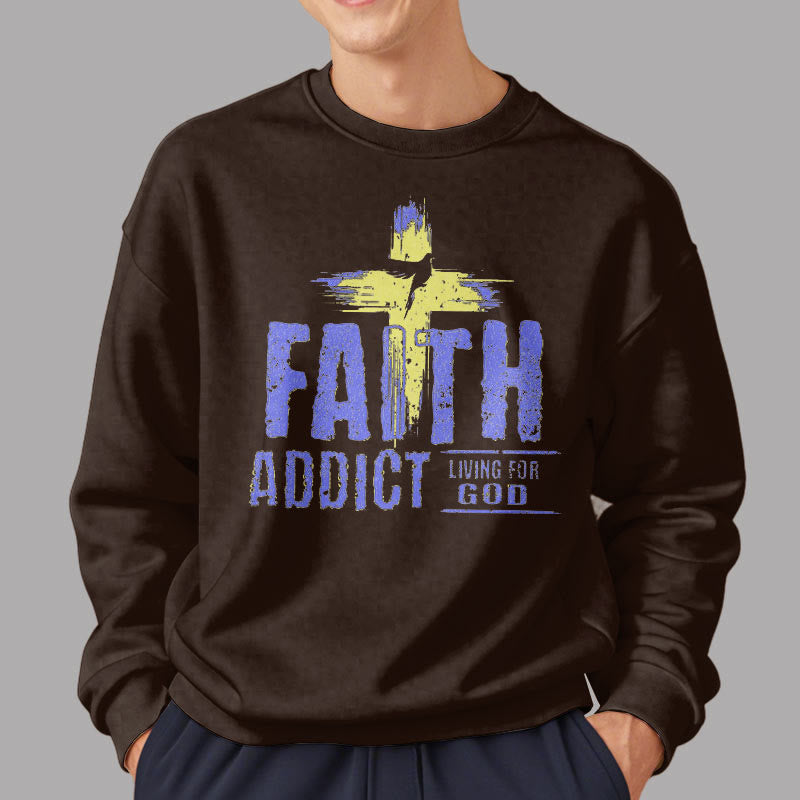 Christianartworkshop Farbiger Stil Faith Addict Living For God Polyester-Sweatshirt mit Fleecefutter