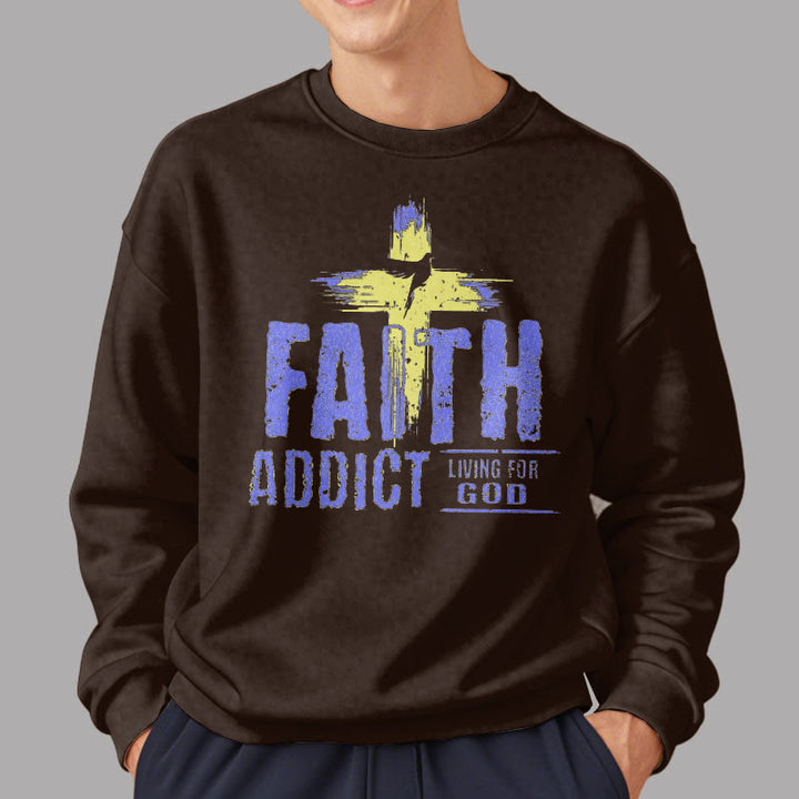 Christianartworkshop Farbiger Stil Faith Addict Living For God Polyester-Sweatshirt mit Fleecefutter