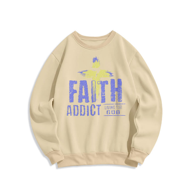 Christianartworkshop Farbiger Stil Faith Addict Living For God Polyester-Sweatshirt mit Fleecefutter