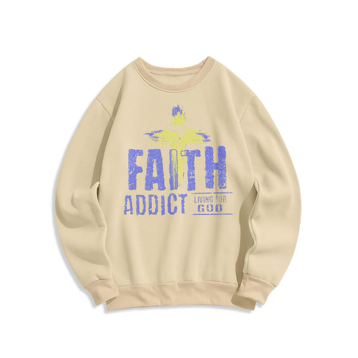 Christianartworkshop Farbiger Stil Faith Addict Living For God Polyester-Sweatshirt mit Fleecefutter