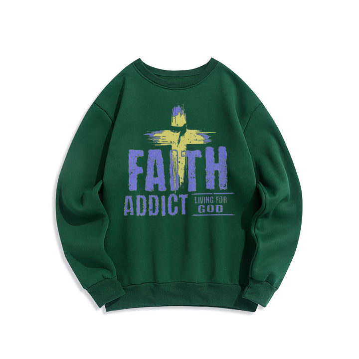 Christianartworkshop Farbiger Stil Faith Addict Living For God Polyester-Sweatshirt mit Fleecefutter