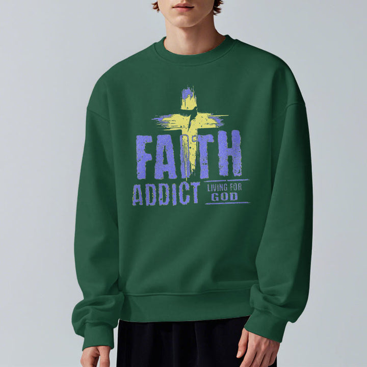 Christianartworkshop Farbiger Stil Faith Addict Living For God Polyester-Sweatshirt mit Fleecefutter