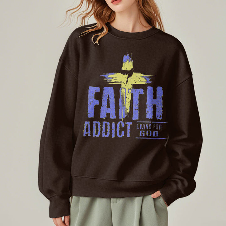 Christianartworkshop Farbiger Stil Faith Addict Living For God Polyester-Sweatshirt mit Fleecefutter