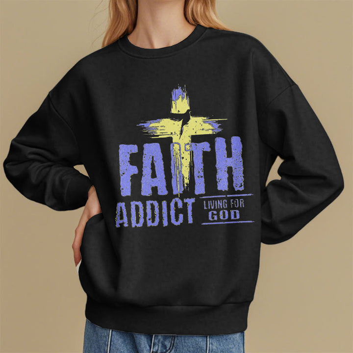 Christianartworkshop Farbiger Stil Faith Addict Living For God Polyester-Sweatshirt mit Fleecefutter