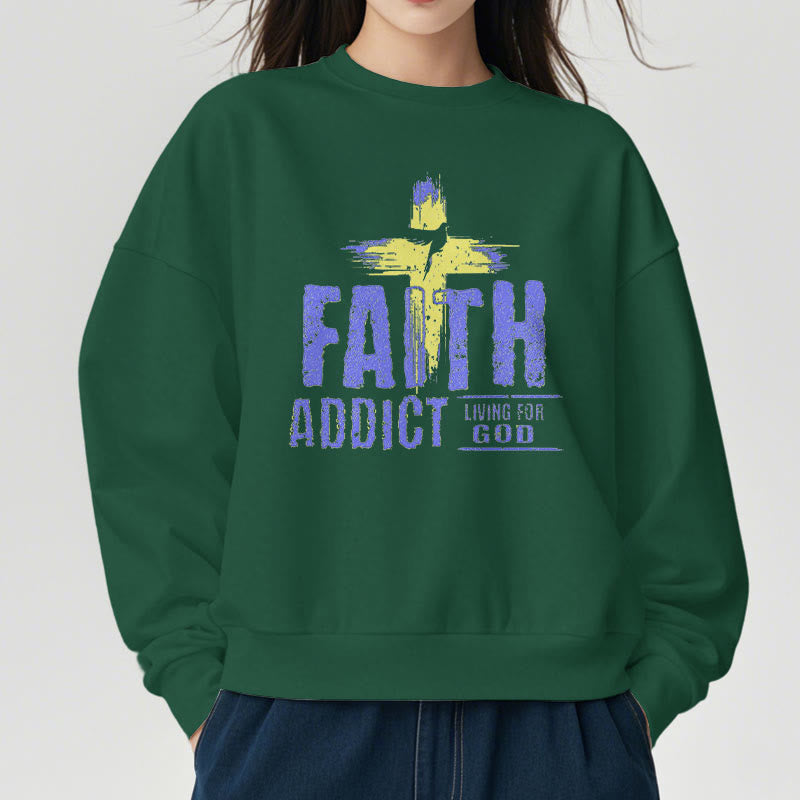 Christianartworkshop Farbiger Stil Faith Addict Living For God Polyester-Sweatshirt mit Fleecefutter