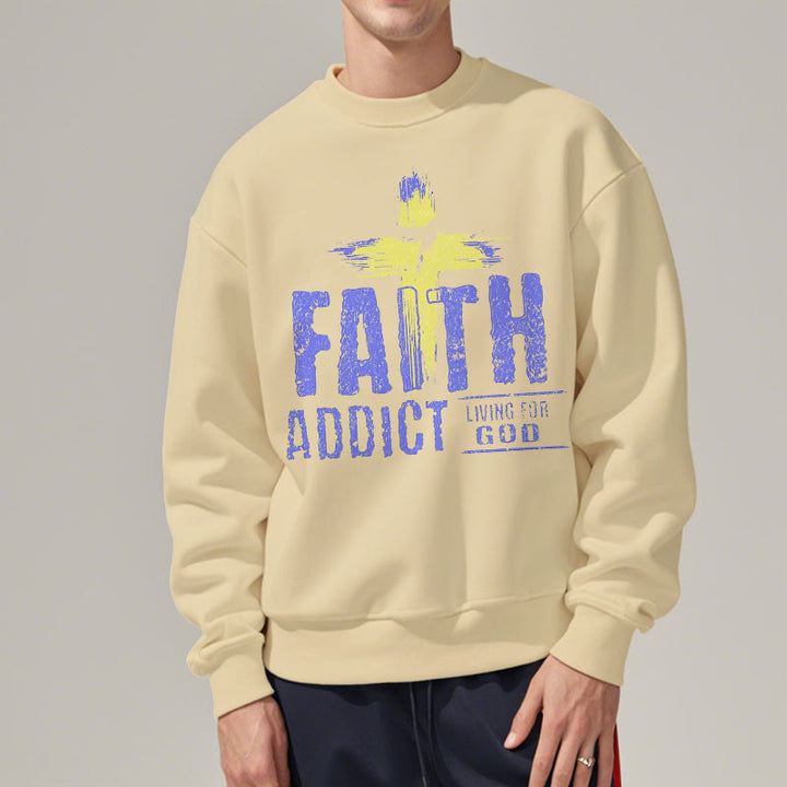 Christianartworkshop Farbiger Stil Faith Addict Living For God Polyester-Sweatshirt mit Fleecefutter