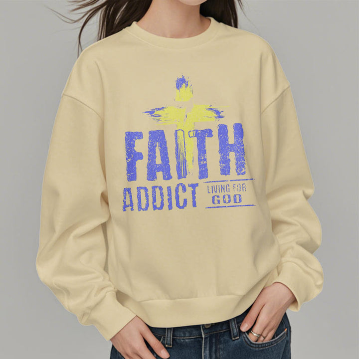 Christianartworkshop Farbiger Stil Faith Addict Living For God Polyester-Sweatshirt mit Fleecefutter