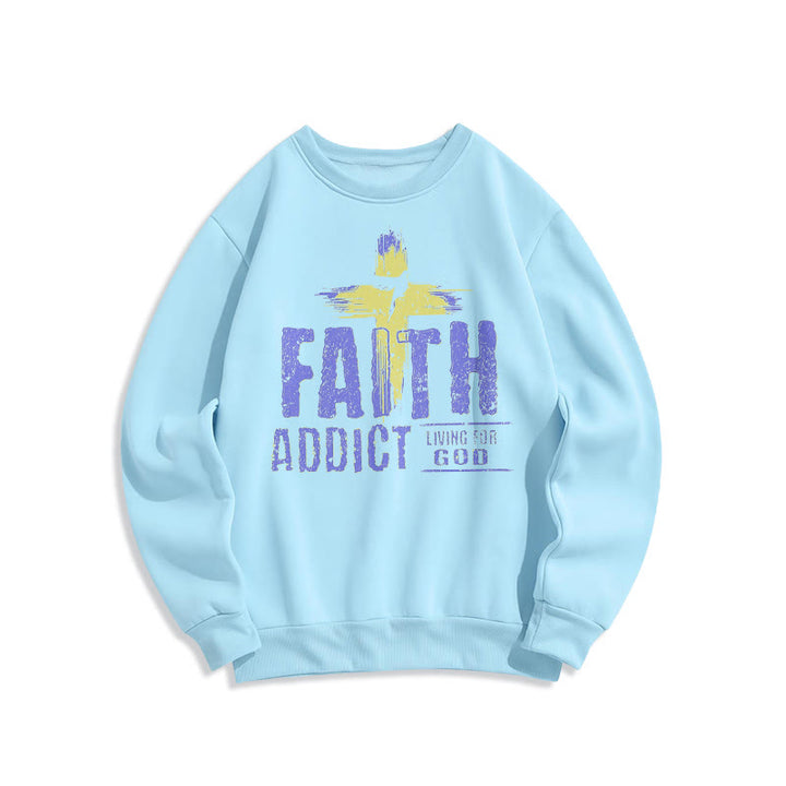 Christianartworkshop Farbiger Stil Faith Addict Living For God Polyester-Sweatshirt mit Fleecefutter - Blau - 2XL - image 0