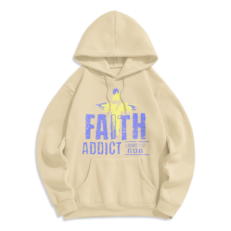 Christianartworkshop Farbiger Stil Faith Addict Living For God Polyester-Kapuzenpullover mit Fleecefutter