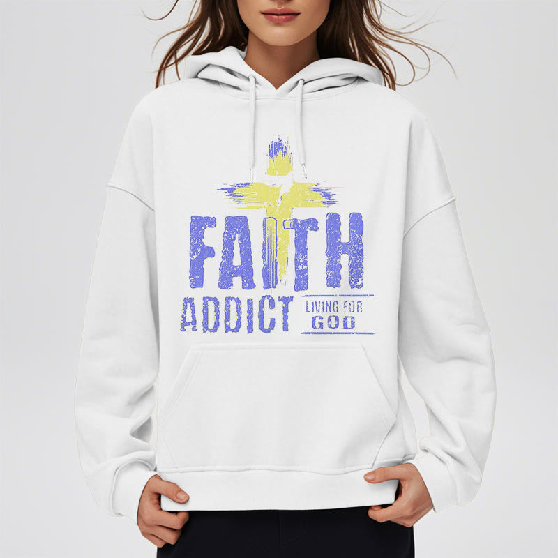 Christianartworkshop Farbiger Stil Faith Addict Living For God Polyester-Kapuzenpullover mit Fleecefutter