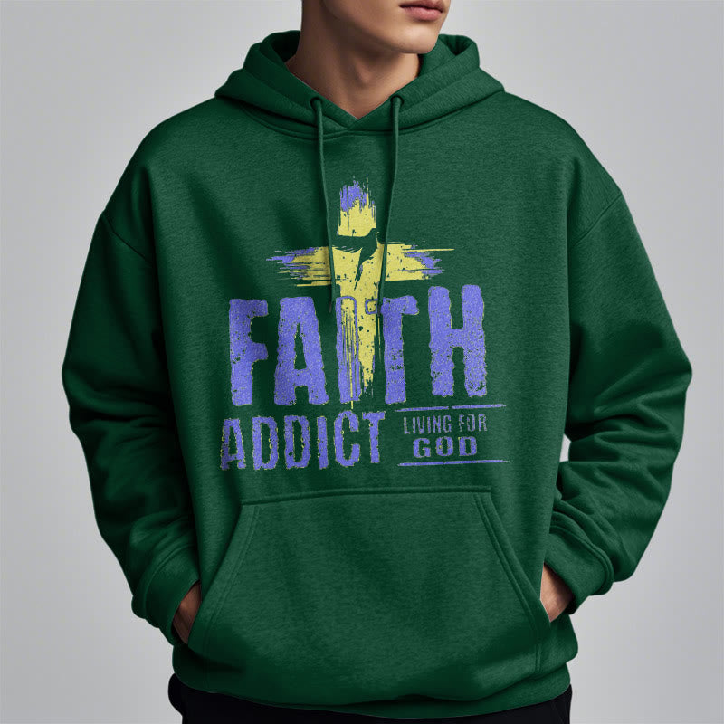Christianartworkshop Farbiger Stil Faith Addict Living For God Polyester-Kapuzenpullover mit Fleecefutter
