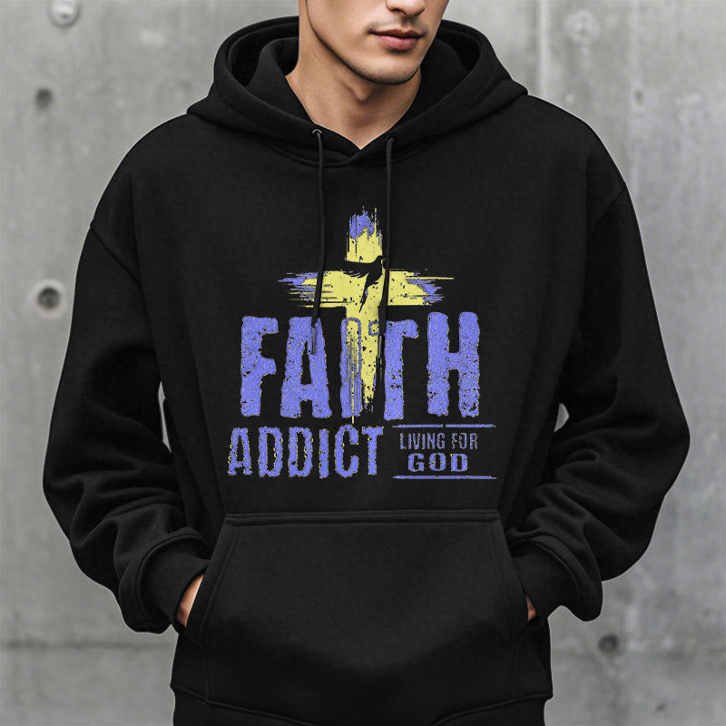 Christianartworkshop Farbiger Stil Faith Addict Living For God Polyester-Kapuzenpullover mit Fleecefutter