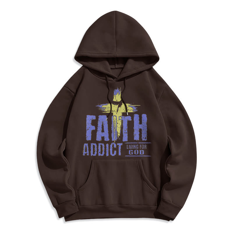 Christianartworkshop Farbiger Stil Faith Addict Living For God Polyester-Kapuzenpullover mit Fleecefutter