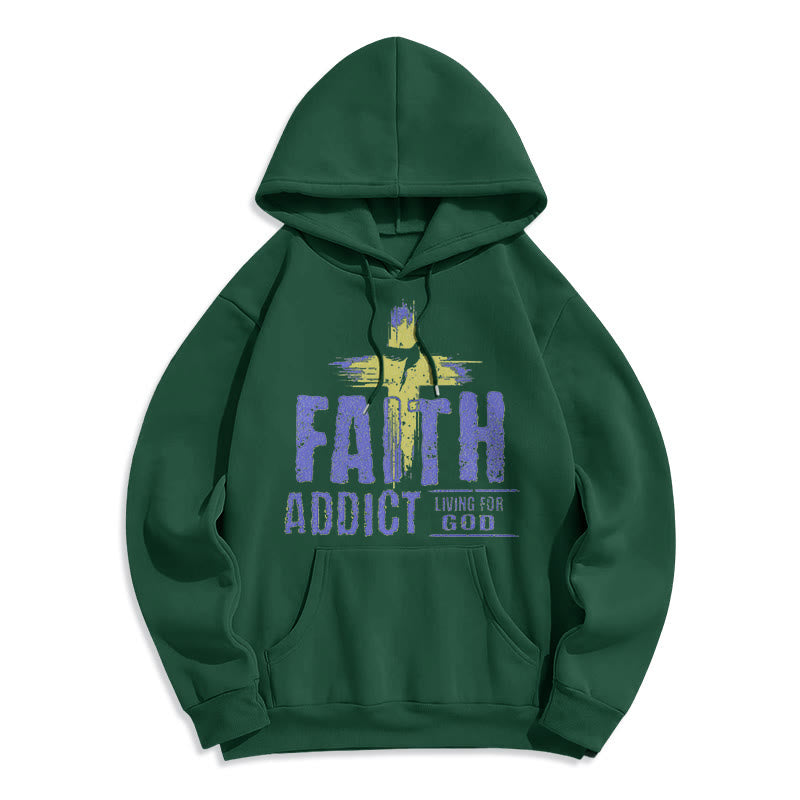 Christianartworkshop Farbiger Stil Faith Addict Living For God Polyester-Kapuzenpullover mit Fleecefutter