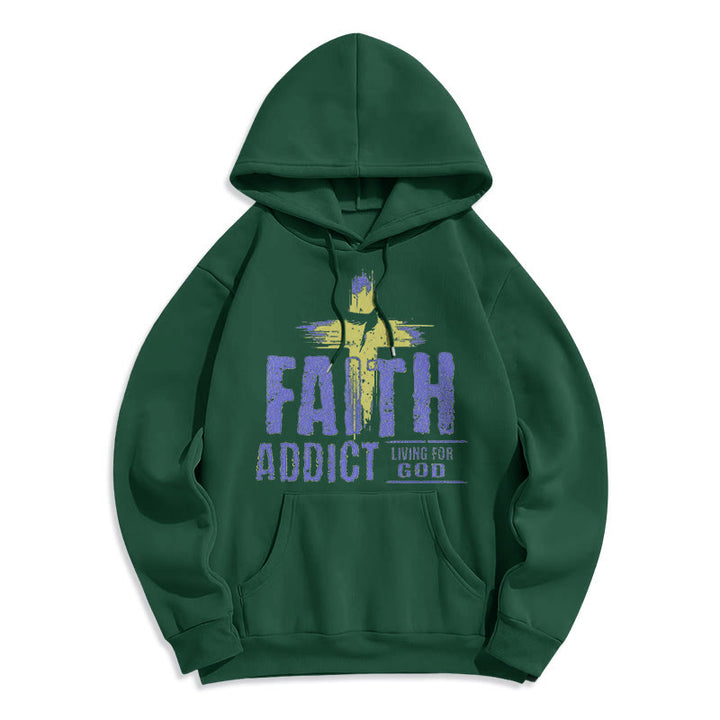 Christianartworkshop Farbiger Stil Faith Addict Living For God Polyester-Kapuzenpullover mit Fleecefutter