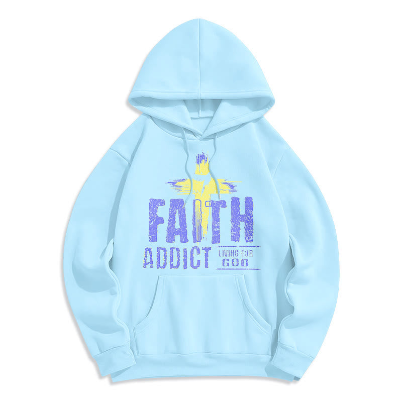 Christianartworkshop Farbiger Stil Faith Addict Living For God Polyester-Kapuzenpullover mit Fleecefutter