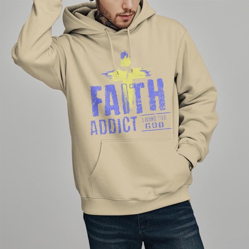 Christianartworkshop Farbiger Stil Faith Addict Living For God Polyester-Kapuzenpullover mit Fleecefutter