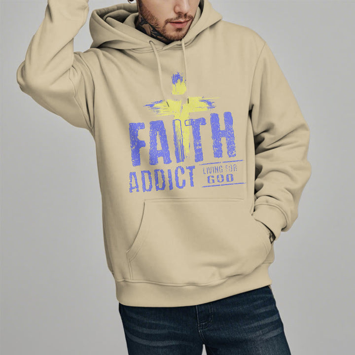 Christianartworkshop Farbiger Stil Faith Addict Living For God Polyester-Kapuzenpullover mit Fleecefutter