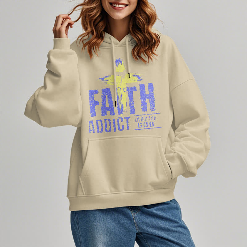Christianartworkshop Farbiger Stil Faith Addict Living For God Polyester-Kapuzenpullover mit Fleecefutter