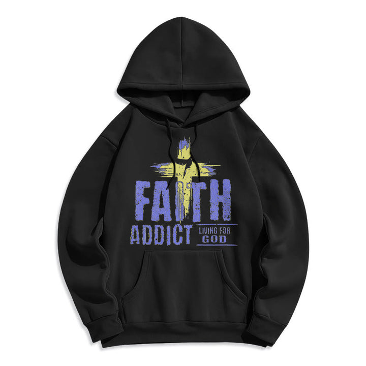 Christianartworkshop Farbiger Stil Faith Addict Living For God Polyester-Kapuzenpullover mit Fleecefutter - Schwarz - 2XL - image 5