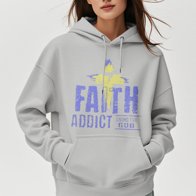 Christianartworkshop Farbiger Stil Faith Addict Living For God Polyester-Kapuzenpullover mit Fleecefutter